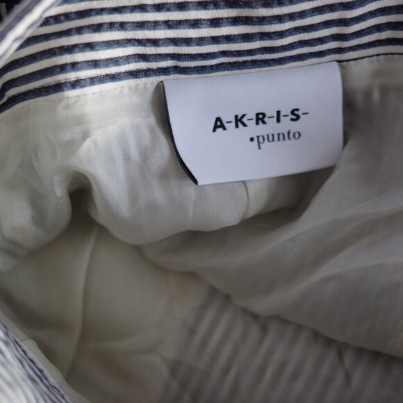 Akris Cotton Blend White Blue  striped vintage pencil belted Pencil skirt Size:4 - Picture 4 of 5